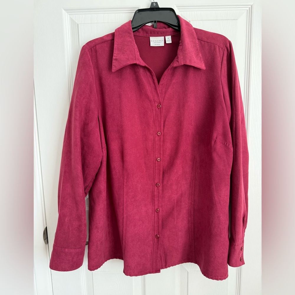 Sonoma Women's Suede-Look Button Front Jacket in Berry